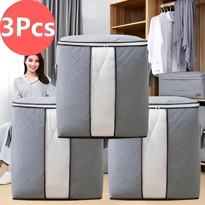 3Pcs Large Foldable Clothes Storage Zipper Bag